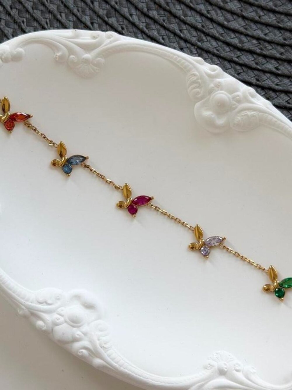 Sk0642 Gold Vintage Butterfly Gemstones  Women Bracelet stainless steel+gift bag